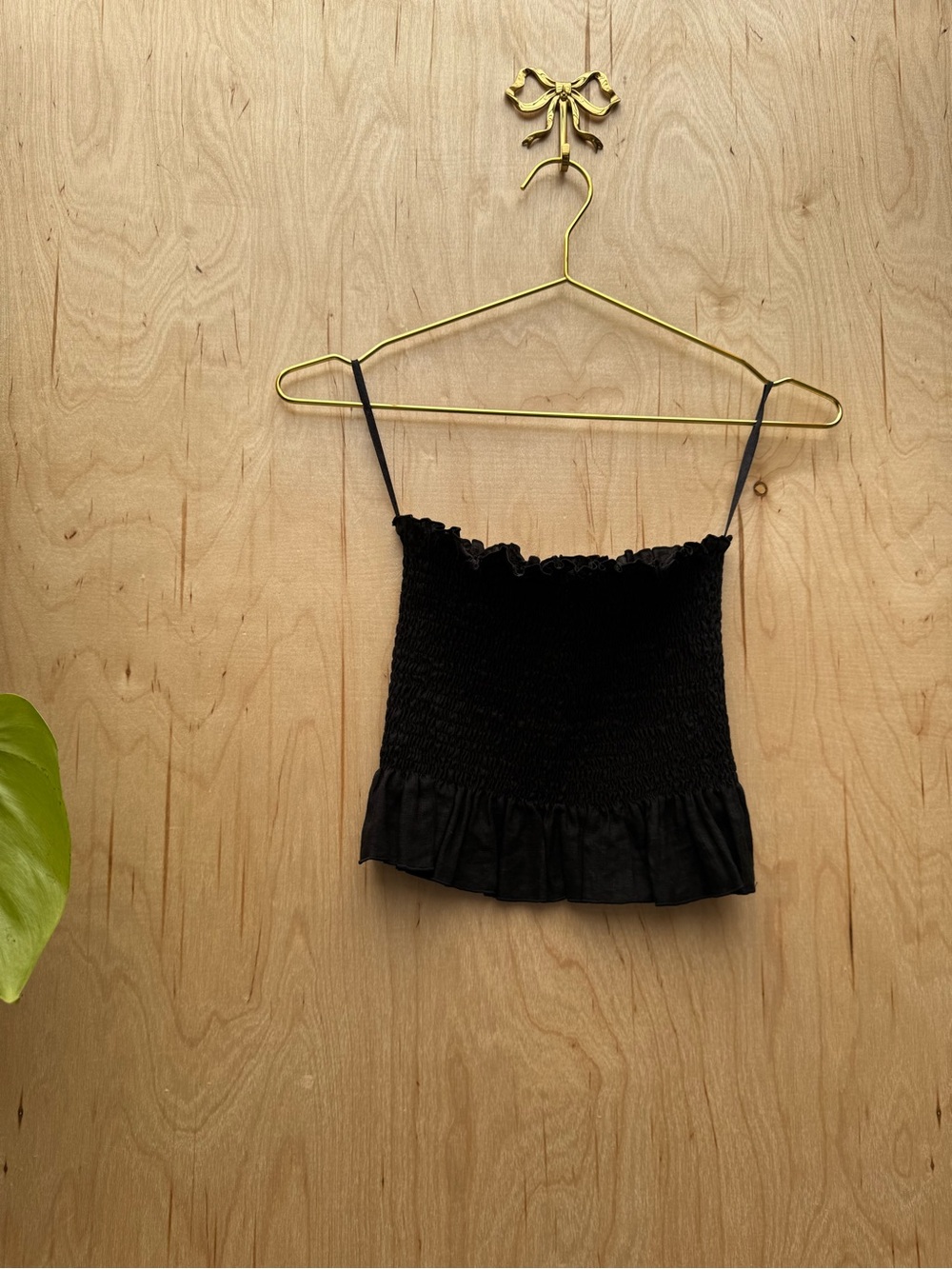 ELCE Linen Smocked Strapless Top Black S - Picture 6 of 9
